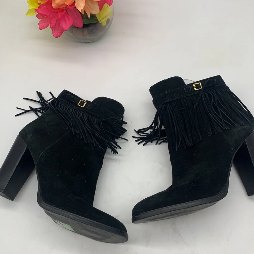 Ivanka Trump Itperta Black Fringe Suede Heeled Ankle Bootie Sz 10 BAB4117B - Picture 7 of 10